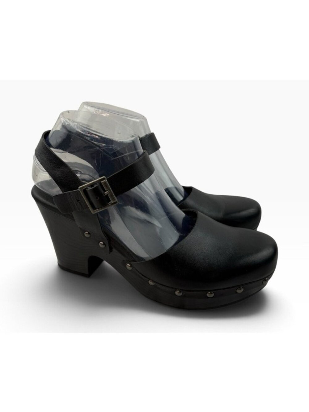 -Kors by Kork-Ease Womens Clog Heels Size 9/40.5 Black Leather Platform Rivets